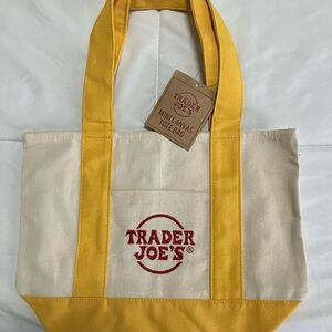 Trader Joe's Mini Yellow and Cream Canvas Tote Bag